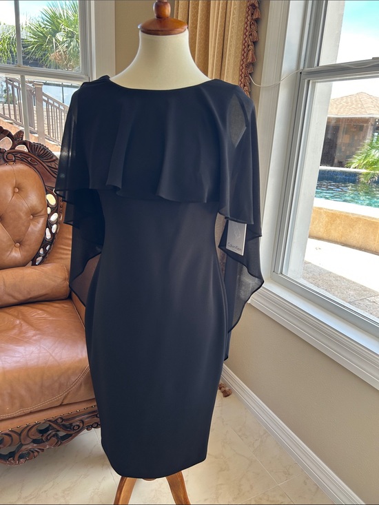 Calvin Klein Dresses & Skirts - Calvin Klein Black Midi Sheath Dress with Cape Overlay